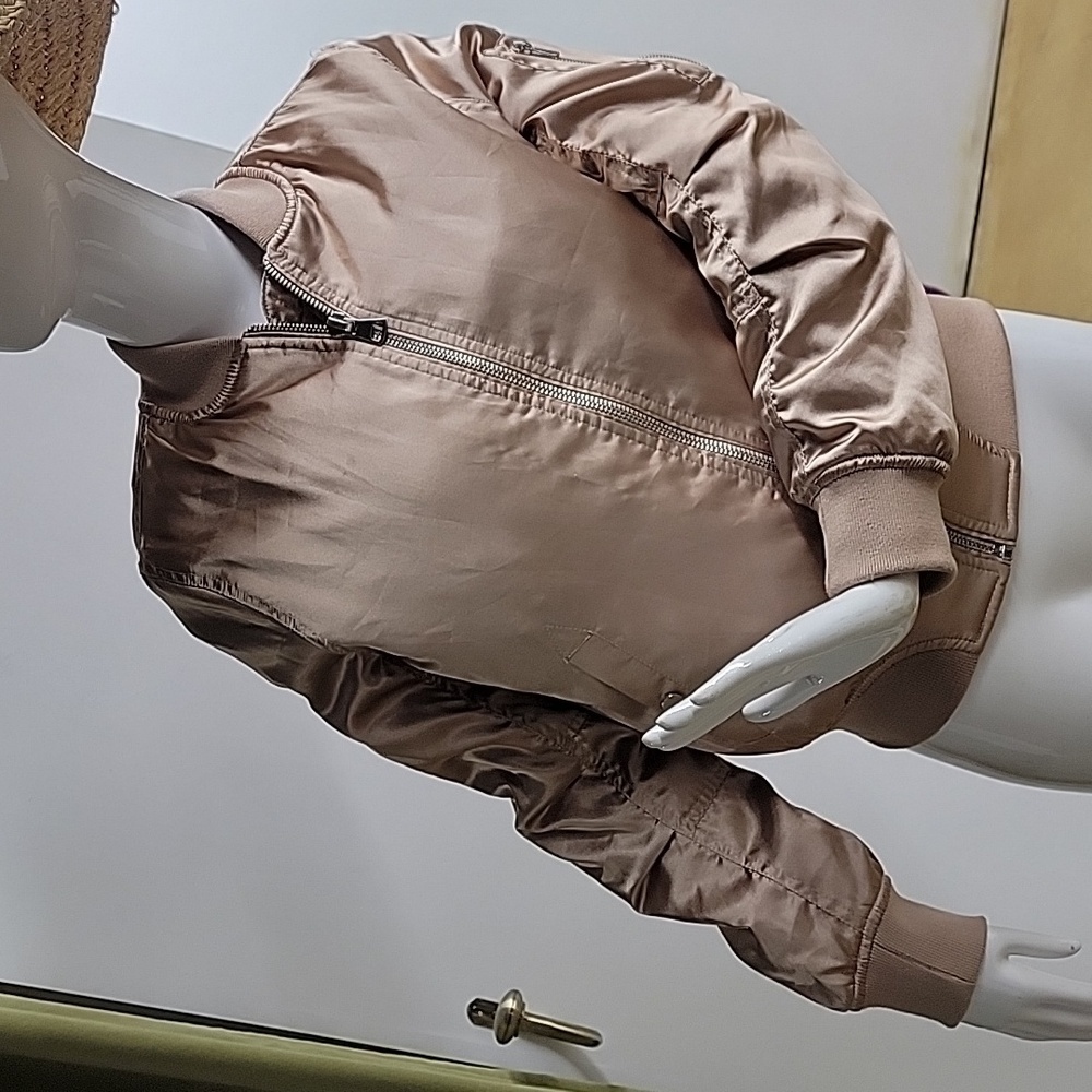 TOPSHOP  Metallic Beige Pink Gold Bomber Full Zip Jacket Size 6